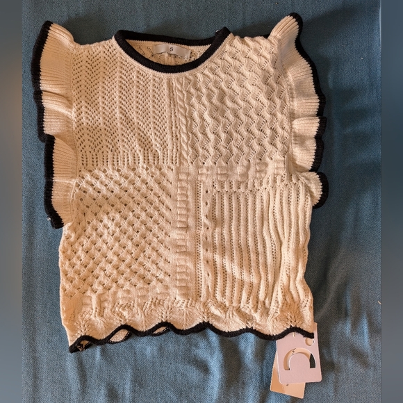 Commense Maze Crochet Eyelet Flounce Knit Sweater Tank Top S NWT - Picture 8 of 9
